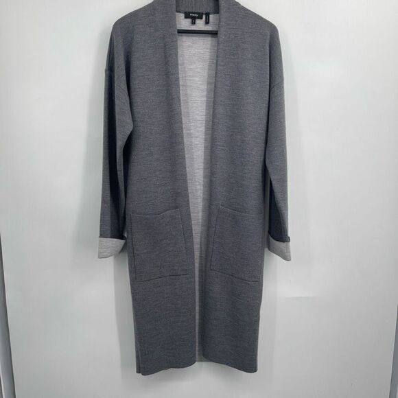 Theory Gray Double Face Open Front Long Cardigan Sweater Size Medium - Picture 1 of 5